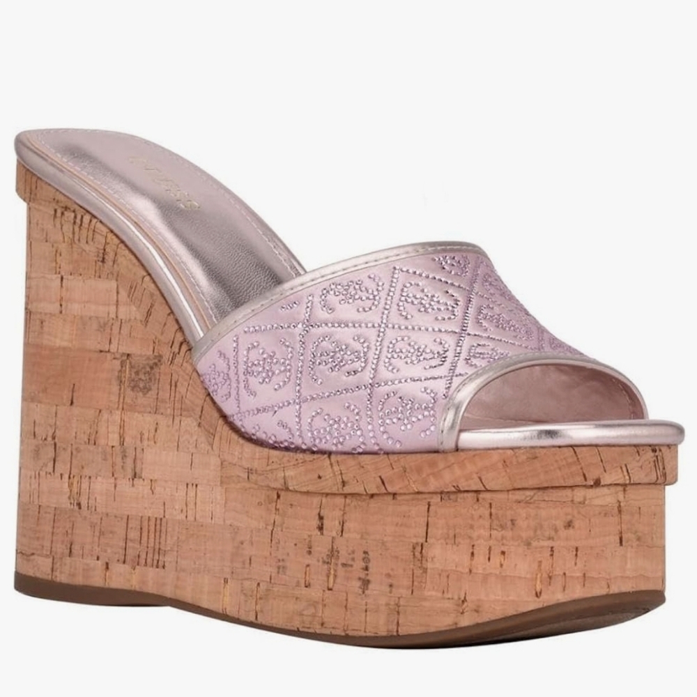 GUESS Catiaee Wedge Sandal PInk Matallic w/ Crystals NEW
